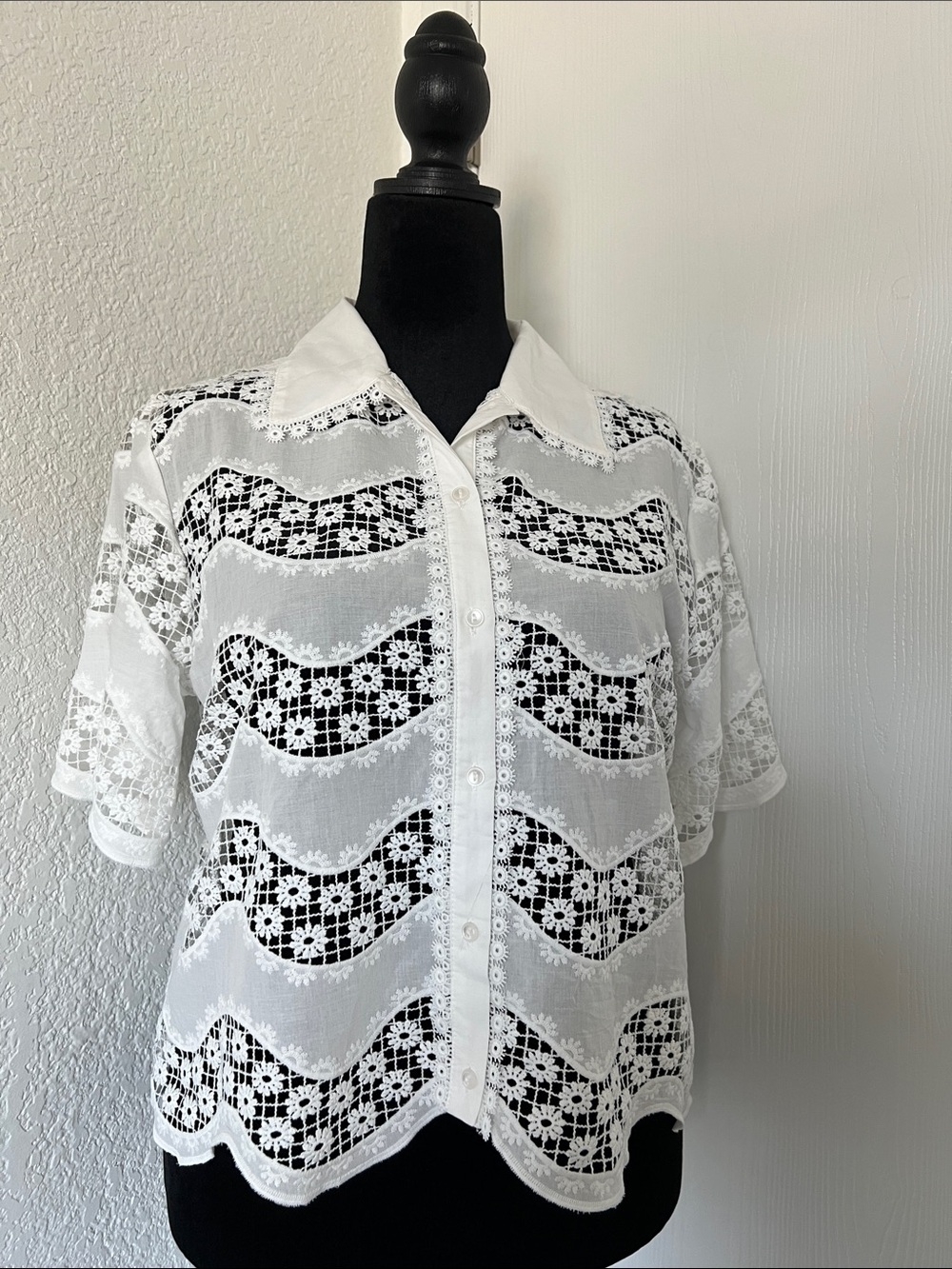 Ultra Pink White Lace Button-Down Shirt